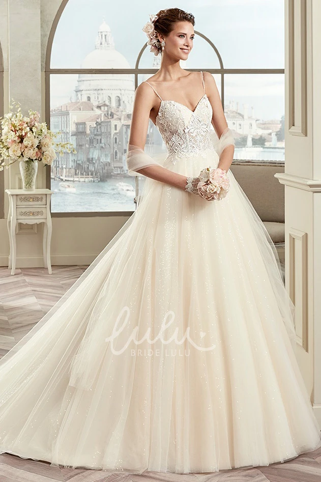 A-line Lace Bodice Spaghetti Strap Wedding Dress