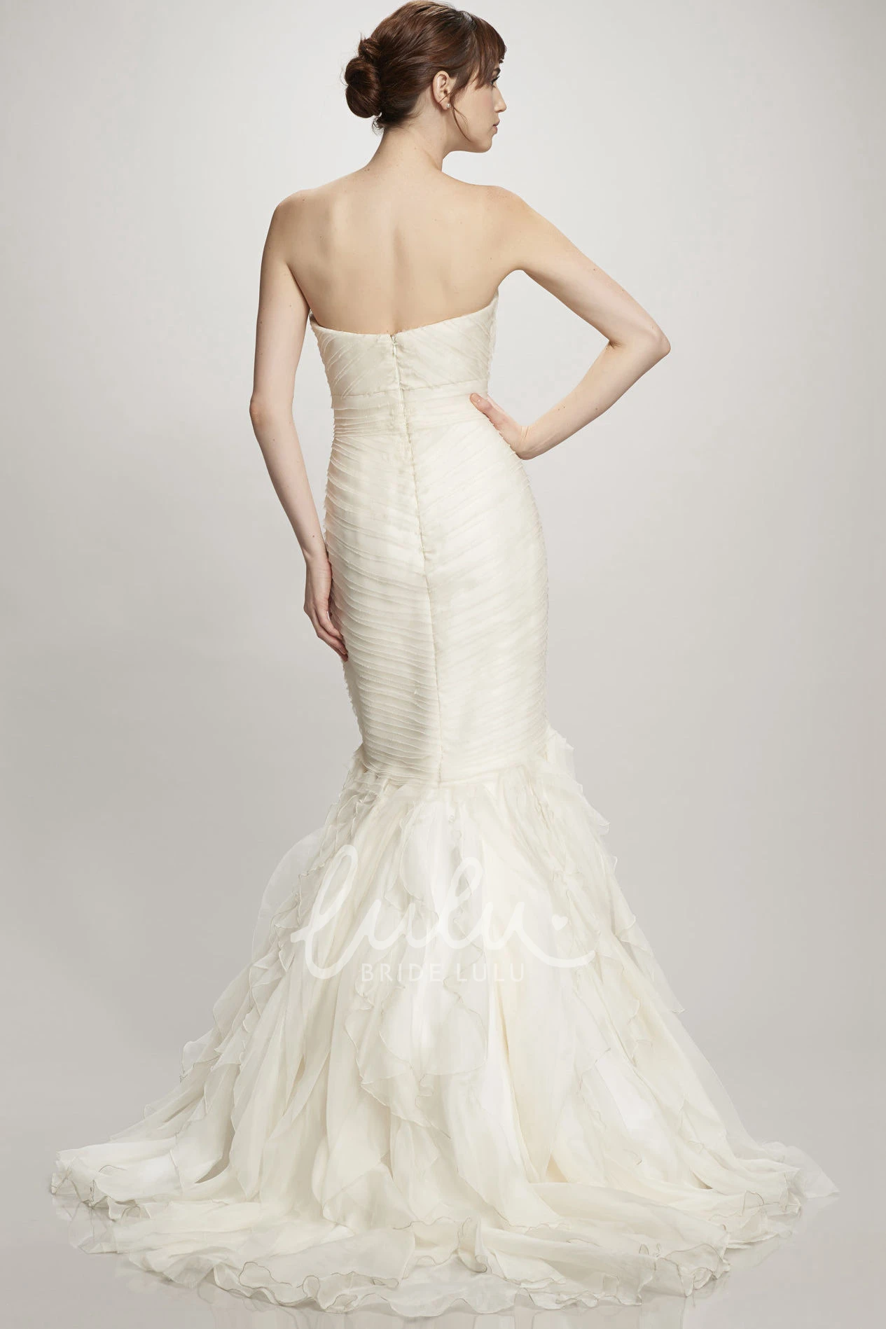 Ruffled Organza Wedding Dress with Ruching and Zipper Mermaid Sweetheart