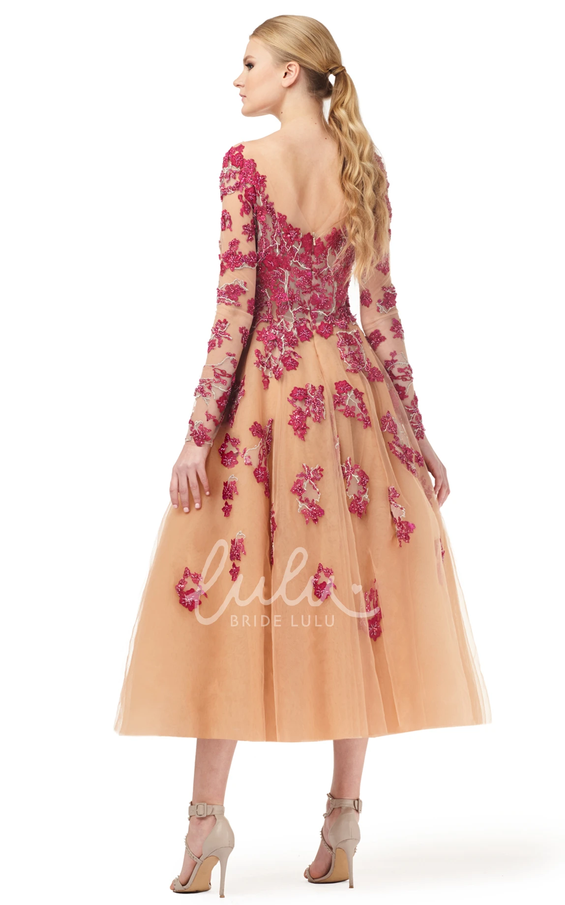 Romantic V-neck Tulle Evening Dress with Appliques Elegant Tulle Evening Dress with V-neck and Appliques