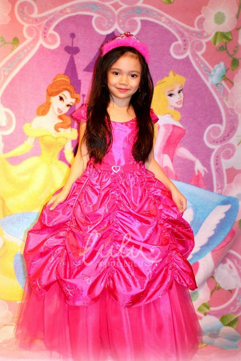 Embroidered Lace Flower Girl Dress with Brooch Ankle-Length Tiered