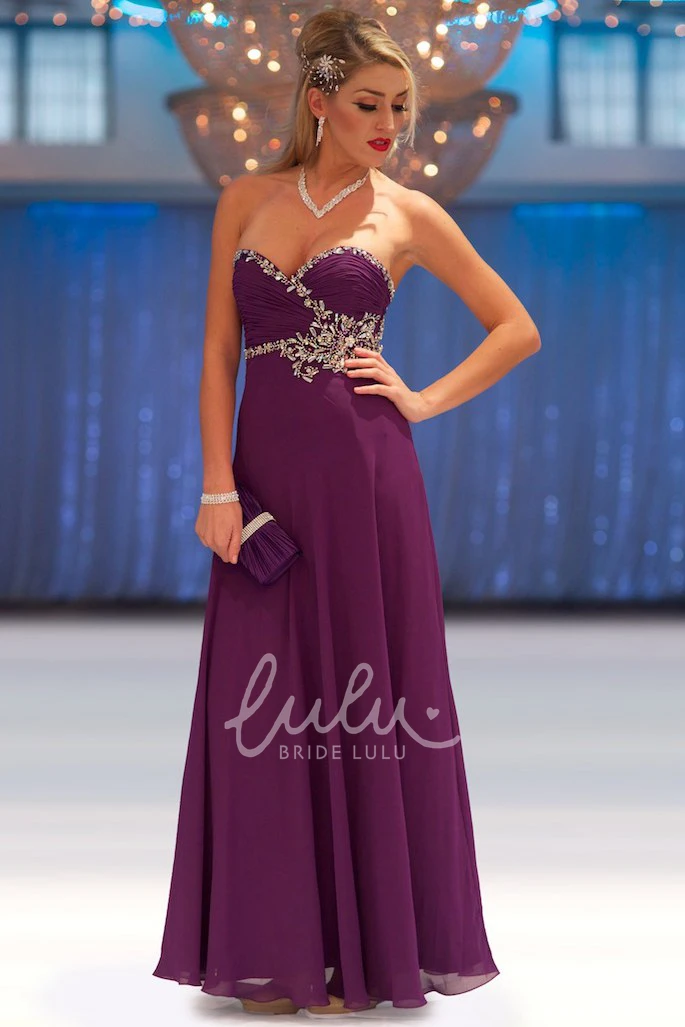 Sweetheart Chiffon Prom Dress with Beading Flowy Floor-Length Dress for Prom