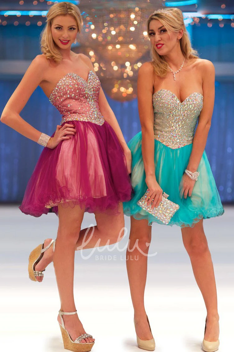 Beaded A-Line Strapless Prom Dress with Tulle Skirt