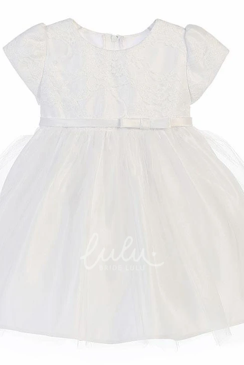 Bowed Lace&Satin Flower Girl Dress Simple and Elegant Dress for Girls