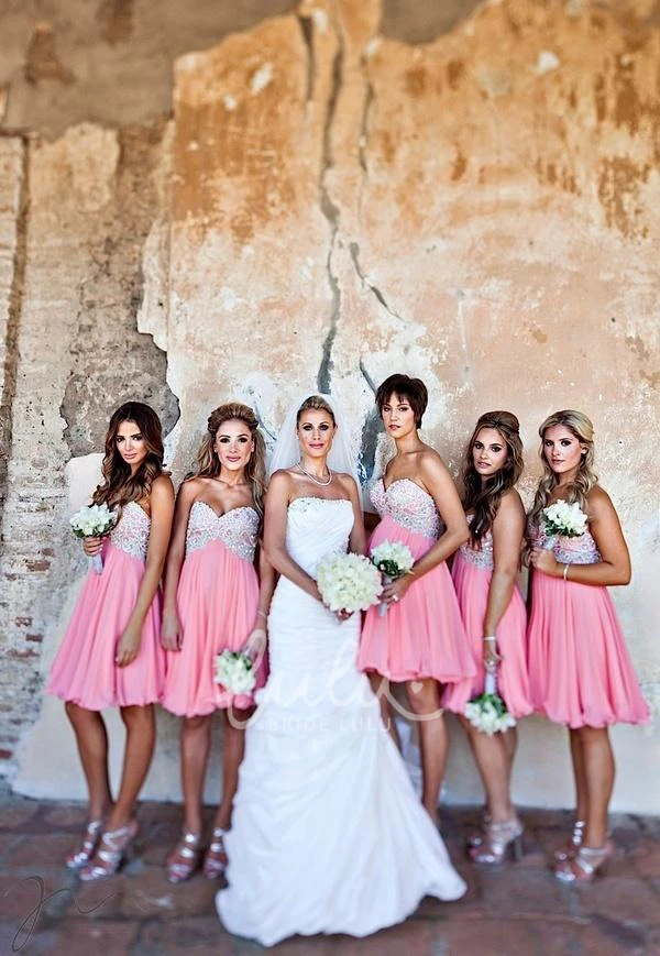Sleeveless Chiffon Bridesmaid Dress with Crystals Glamorous & Short Sweetheart Style