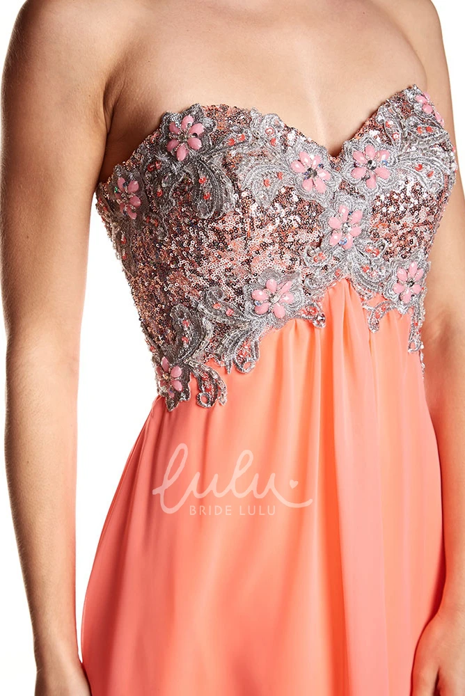 Empire Strapless Beaded Chiffon Prom Dress with Brush Train Modern Prom Dress