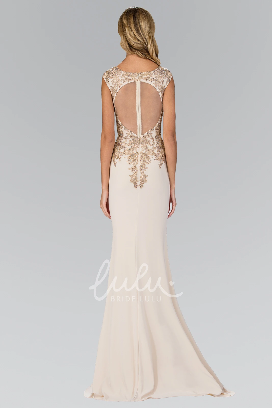 V-Neck Applique and Beaded Jersey Formal Dress