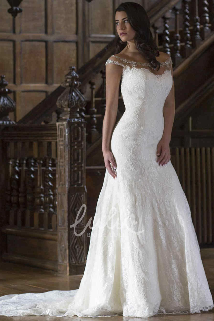 Appliqued Lace A-Line Wedding Dress with Beading Floor-Length and Scoop Neck