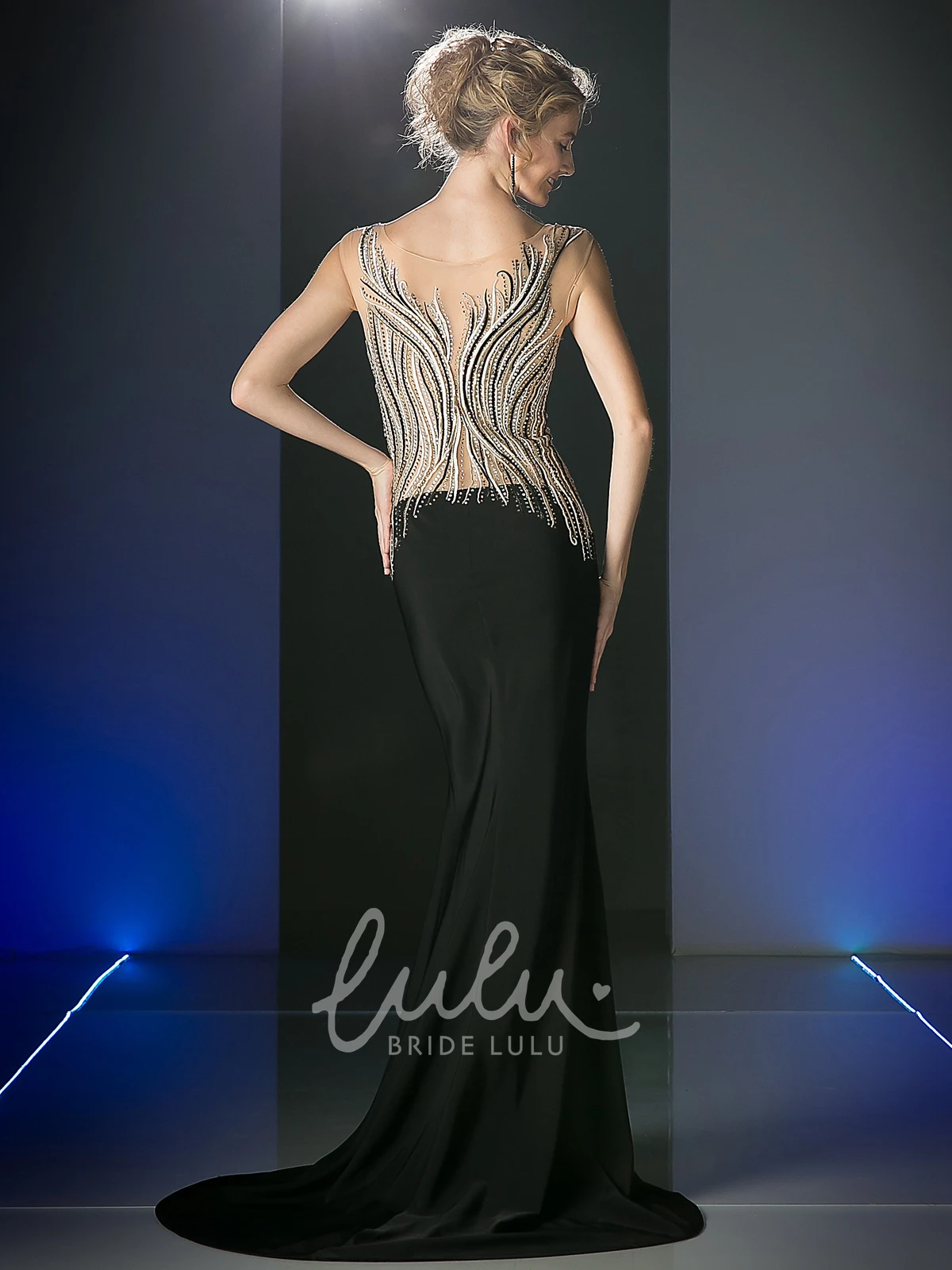 Trumpet Illusion Sleeveless Jersey Prom Dress with Beading