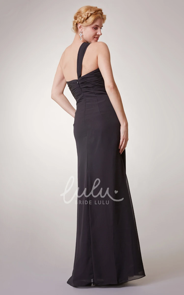 Sheath Chiffon Dress with One-Shoulder Neckline and Ruched Bodice