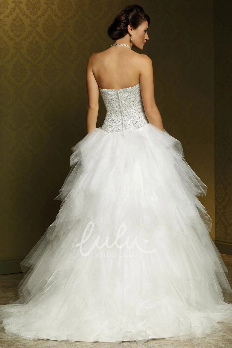 Tulle Wedding Dress with Beading and Court Train Ball Gown Ruffled