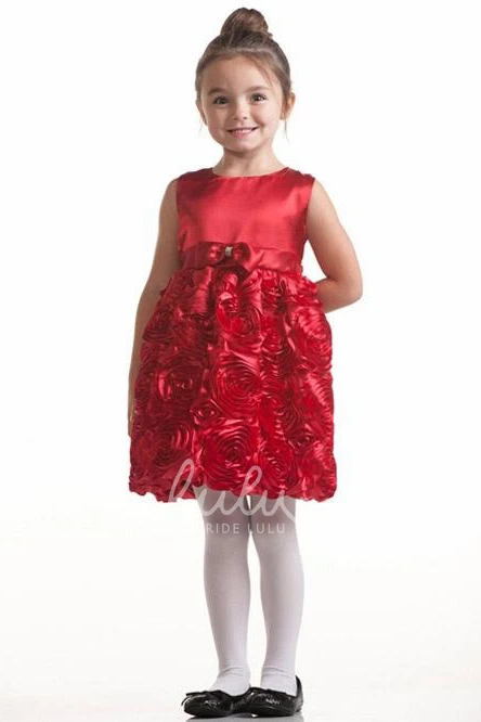 Tiered Satin Flower Girl Dress Midi-Length