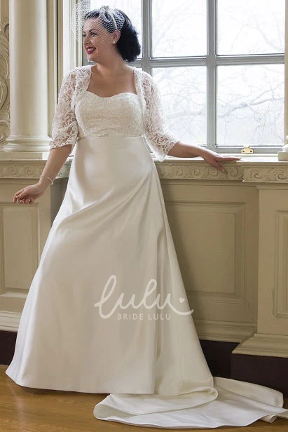 Lace Bodice Taffeta Wedding Dress with 3/4 Sleeve Jacket Elegant Bridal Gown