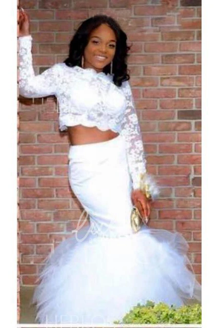 High Neck Lace Tulle Mermaid Formal Dress with Long Sleeves