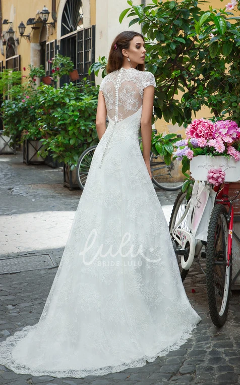Charming Lace Scalloped A-Line Wedding Dress with Appliques Modern