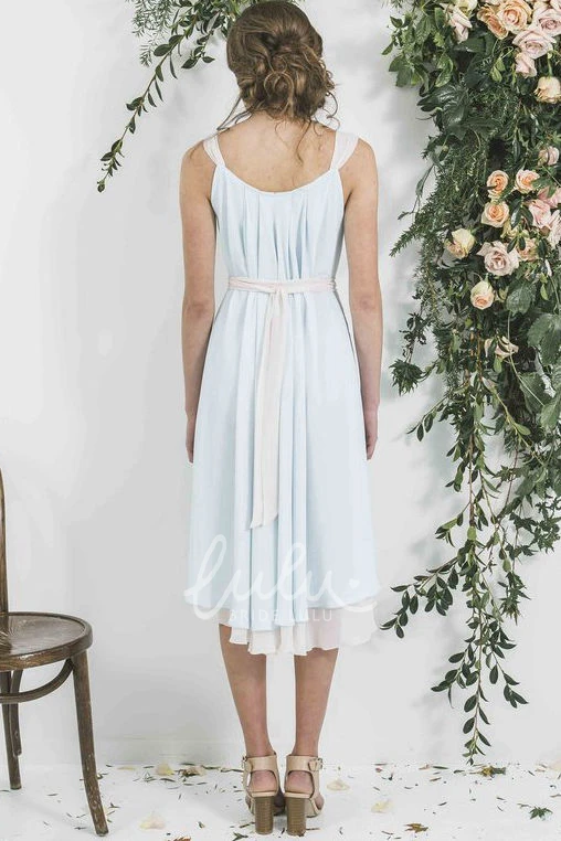 V-Neck Pleated Chiffon Bridesmaid Dress Tea-Length Sleeveless