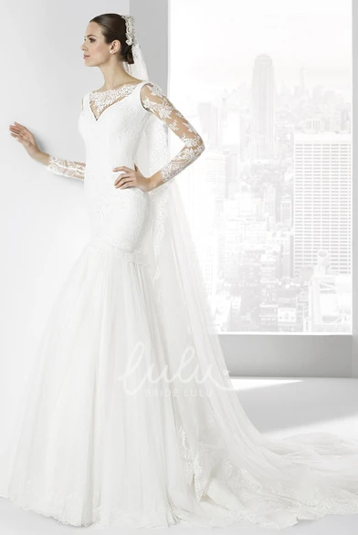 Bateau-Neck Long-Sleeve Lace Mermaid Wedding Dress with Illusion Elegant 2025 Women's Bridal Gown