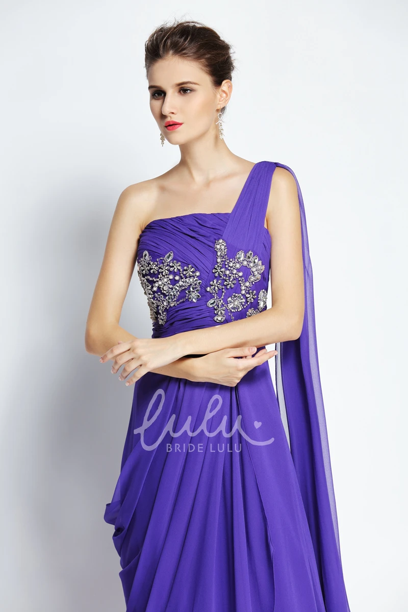 A-Line Chiffon Prom Dress Floor-length One-shoulder + Beading + Elegant