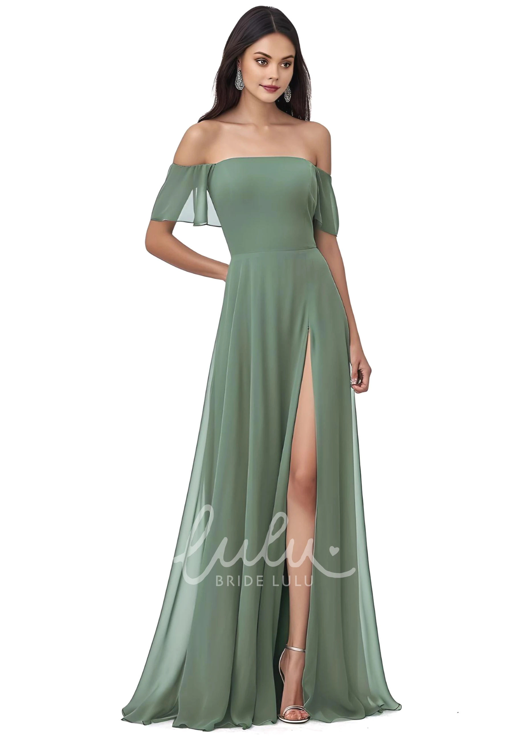 Chiffon Bohemian Bridesmaid Dress with Split Front A-Line & Flowy