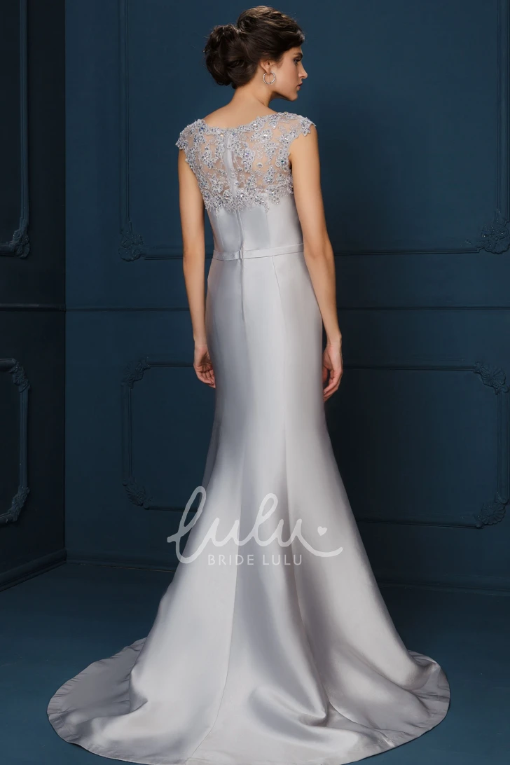 Jewel Neck Satin A-Line Mother Of The Bride Dress with Cap Sleeves