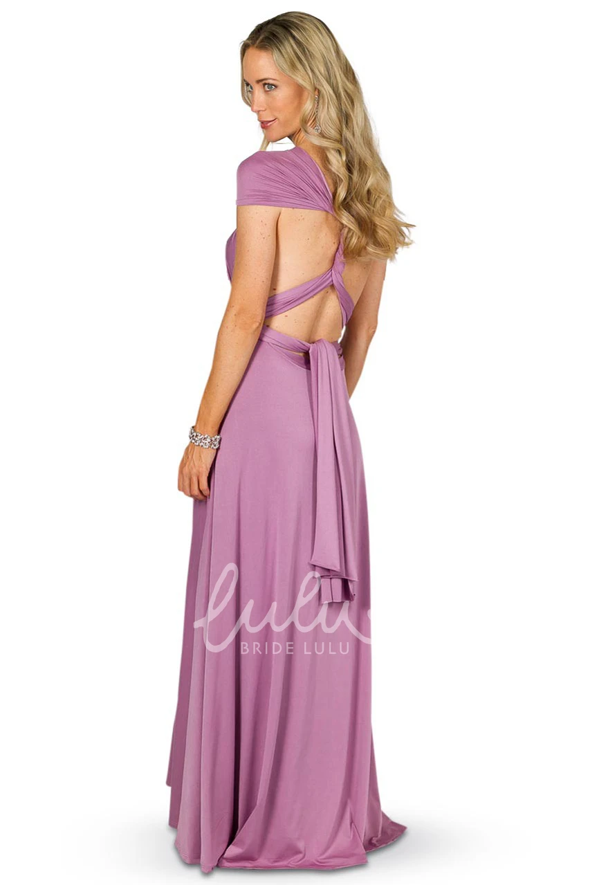 Sleeveless One-Shoulder Jersey Bridesmaid Dress with Bow Convertible Style