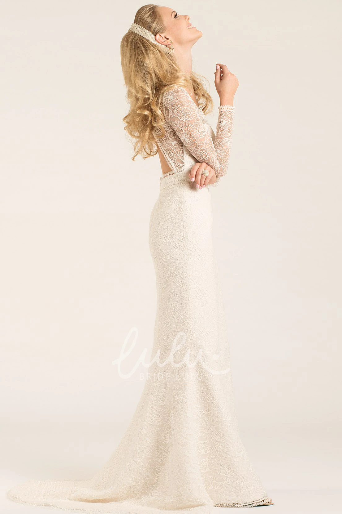 V-Neck Lace Sheath Wedding Dress with Keyhole and Long Sleeves Unique Wedding Dress 2025