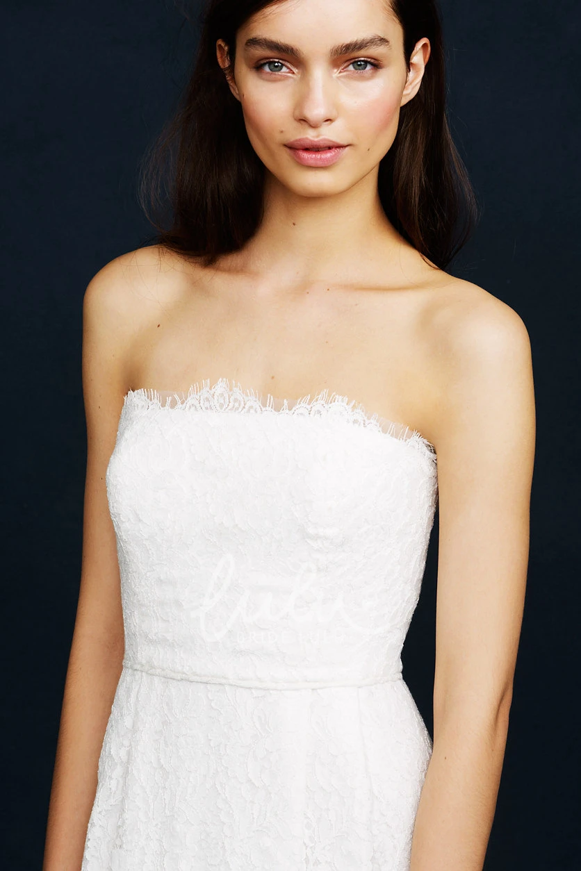 Strapless Lace Sheath Wedding Dress Romantic Bridal Gown