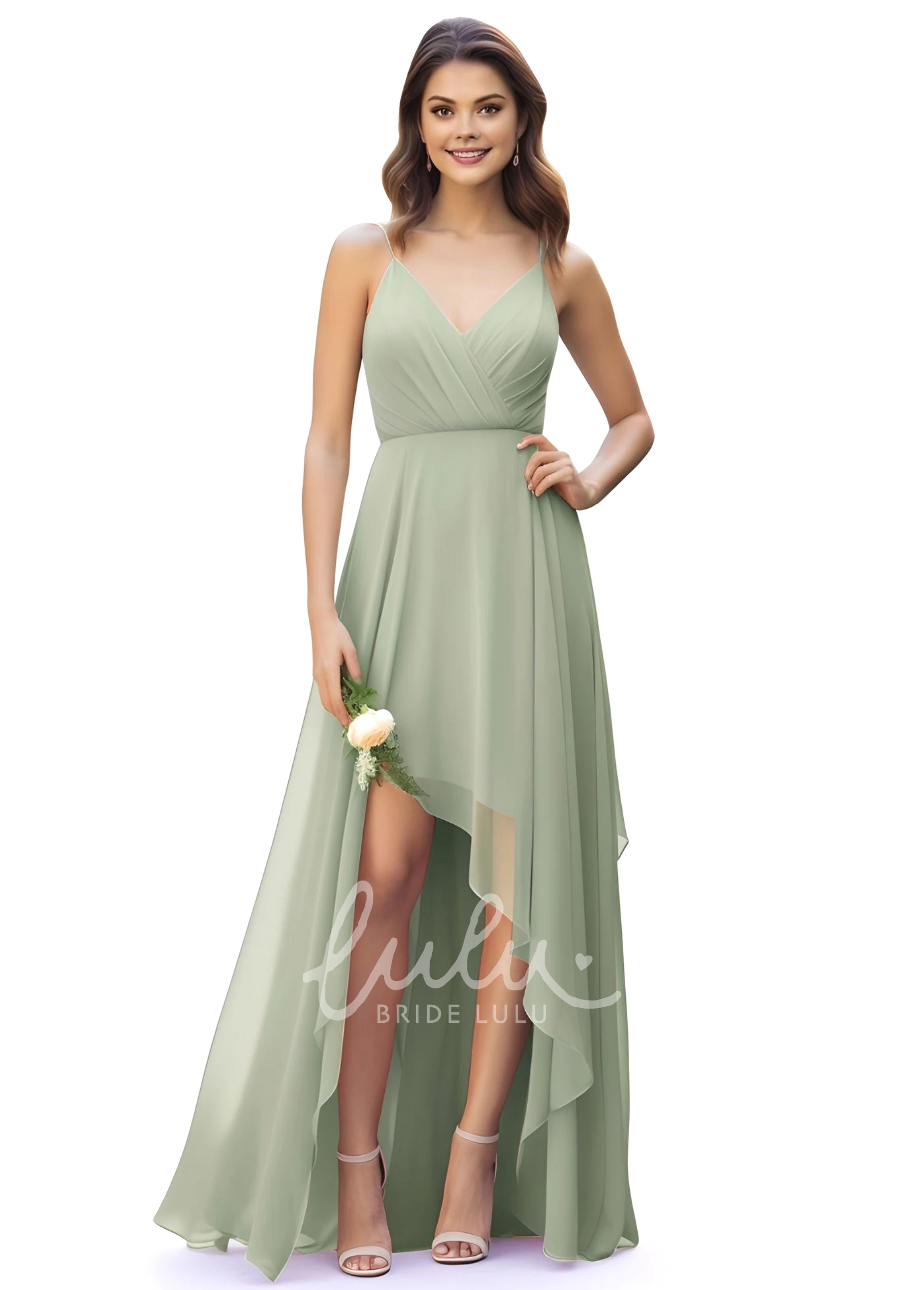 A-Line Chiffon Spaghetti V-neck Bridesmaid Dress Gorgeous 2025 Women's Flowy Unique