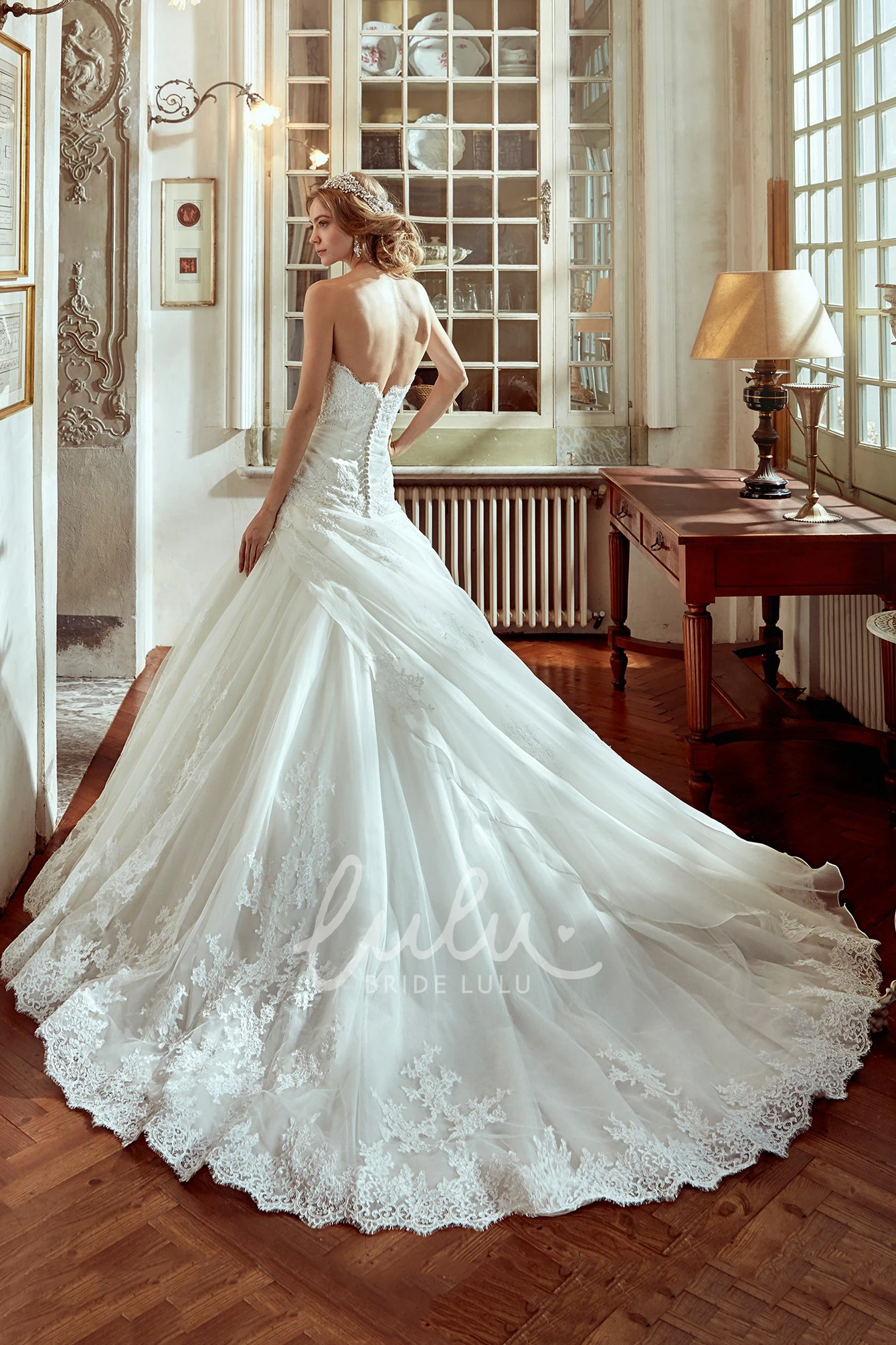 A-line Wedding Dress with Side Draping and Embroidery Unique A-line Wedding Dress with Side Draping