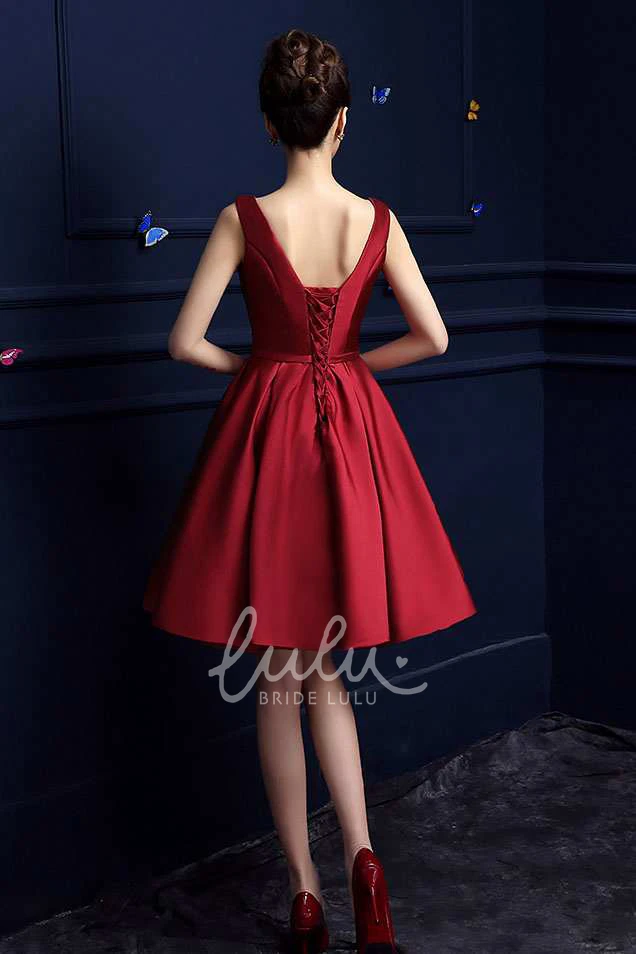 Knee-Length Satin Formal Dress with Bateau Neck and Pleats