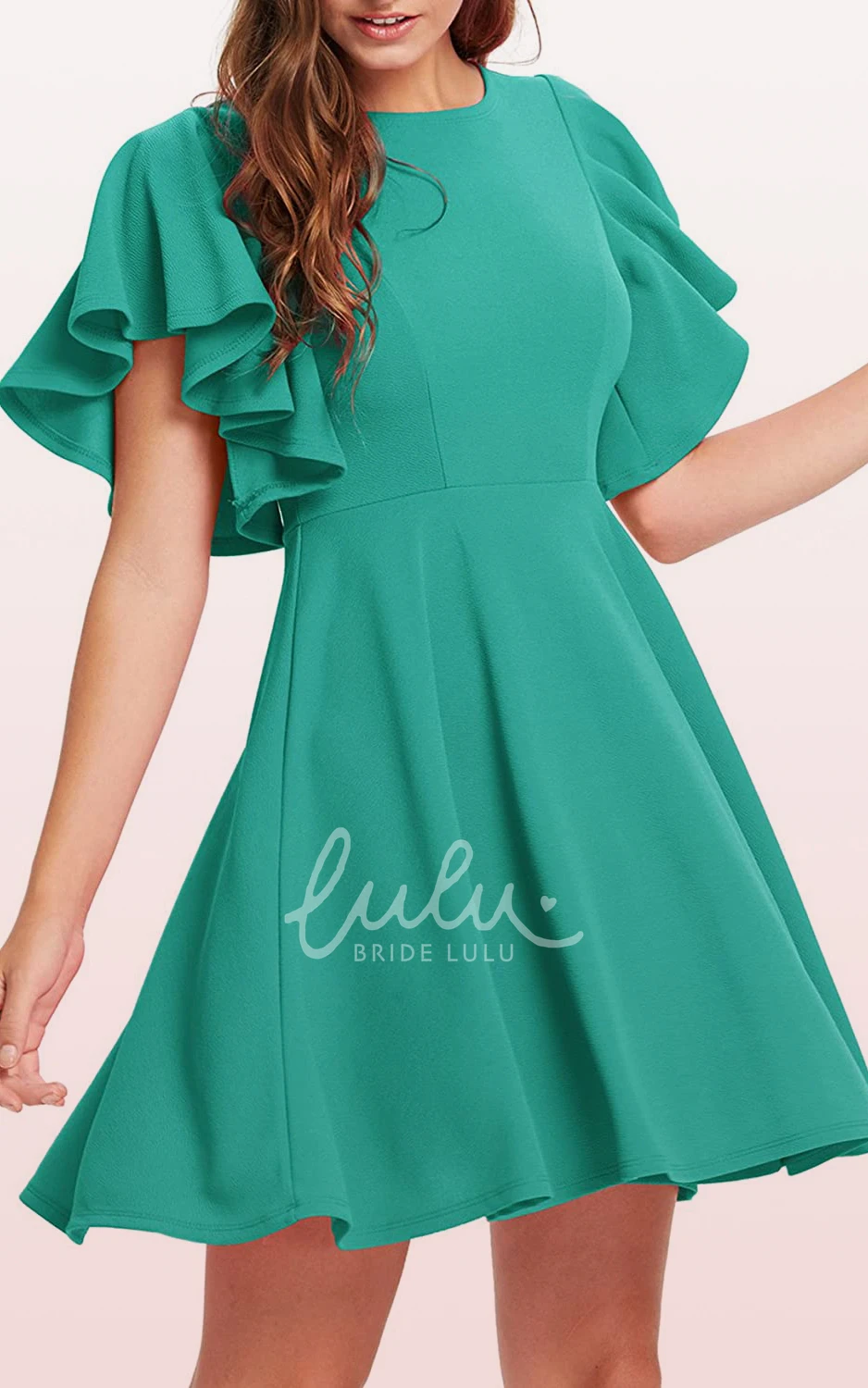 Jersey A-Line Dress Short Sleeve Modest Elegant Pleated Zipper