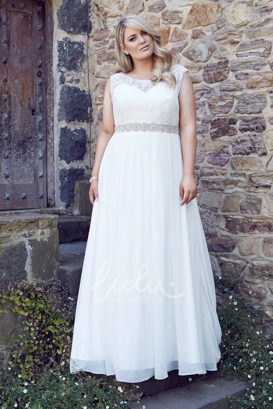 Plus Size Jeweled Chiffon Wedding Dress with Corset Back Sleeveless Floor-Length Sheath