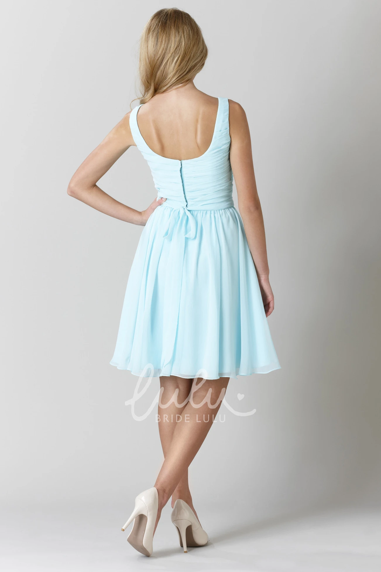 Strapped Criss-Cross Chiffon Bridesmaid Dress Knee-Length