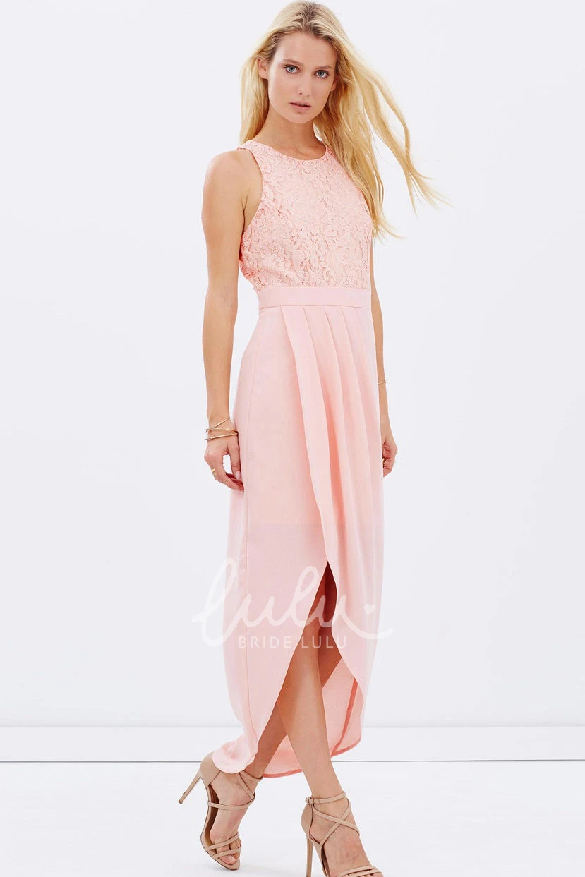 Lace Sleeveless High-Low Bridesmaid Dress with Chiffon Elegant Bridesmaid Dress