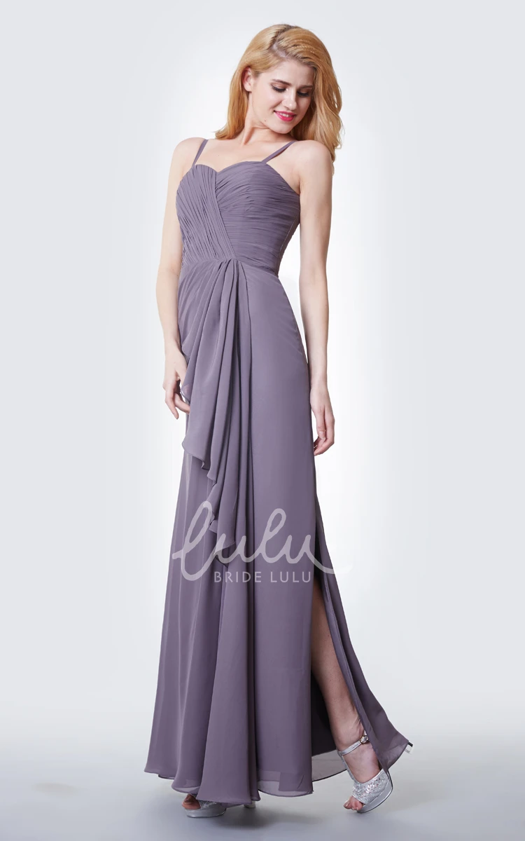 Draped Chiffon Prom Dress with Ruching and Side Split Sleeveless and Flowy
