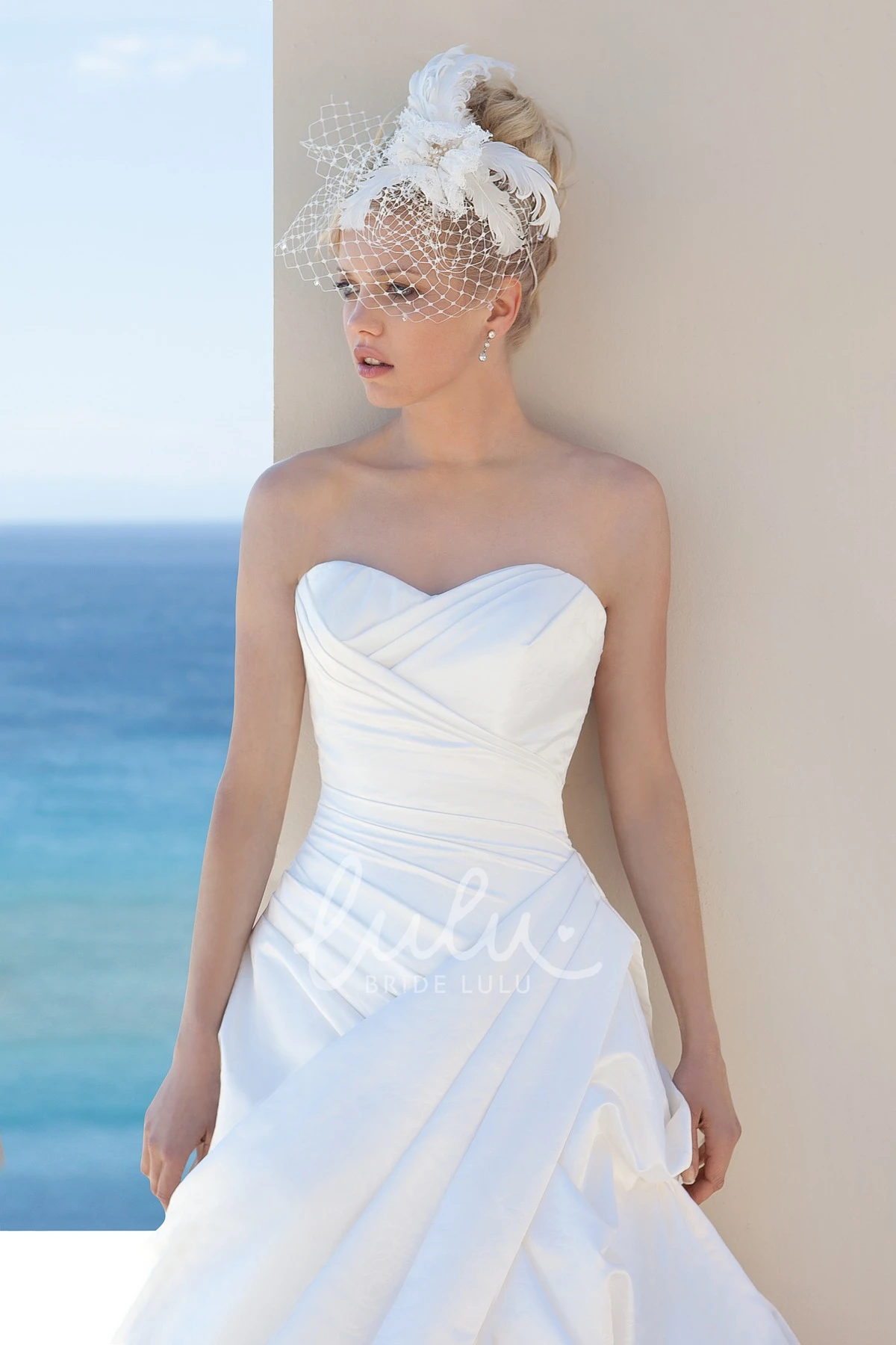 Satin Sweetheart A-Line Wedding Dress with Pick-Up Skirt Classy Bridal Gown