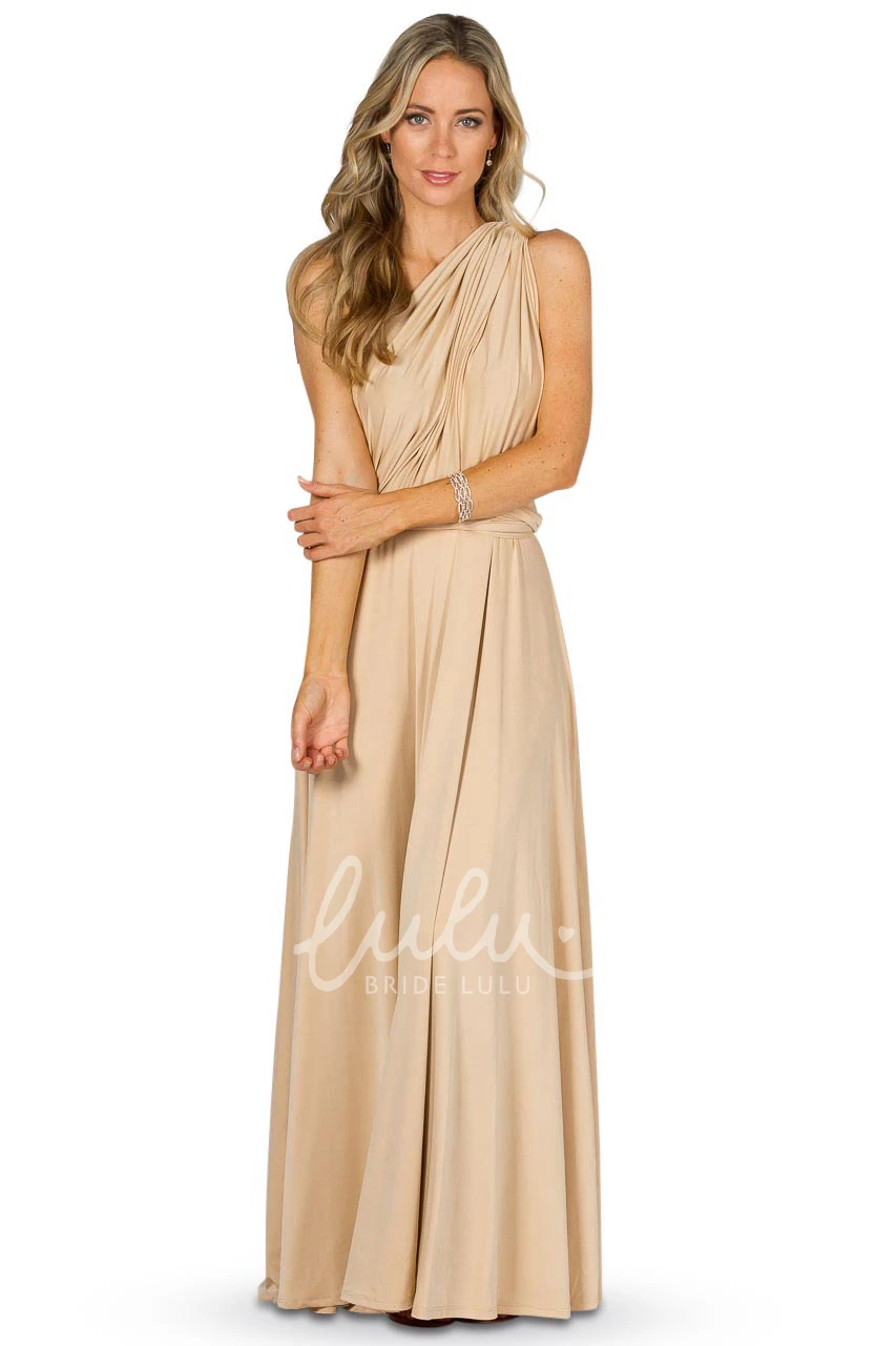 Strapped Sleeveless Convertible Bridesmaid Dress with Bow Elegant Jersey