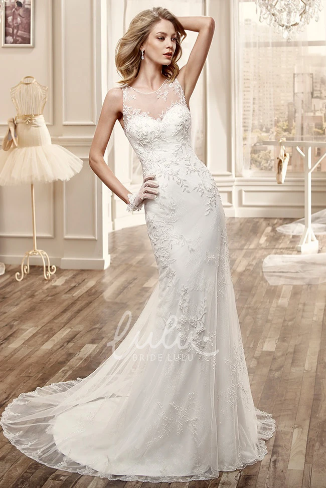 Mermaid Wedding Dress with Illusive Neckline and Cap-Sleeves Sweetheart