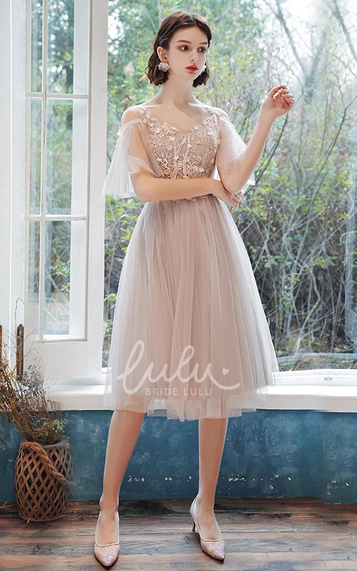 Tulle Bateau Halter A-Line Prom Dress with Appliques