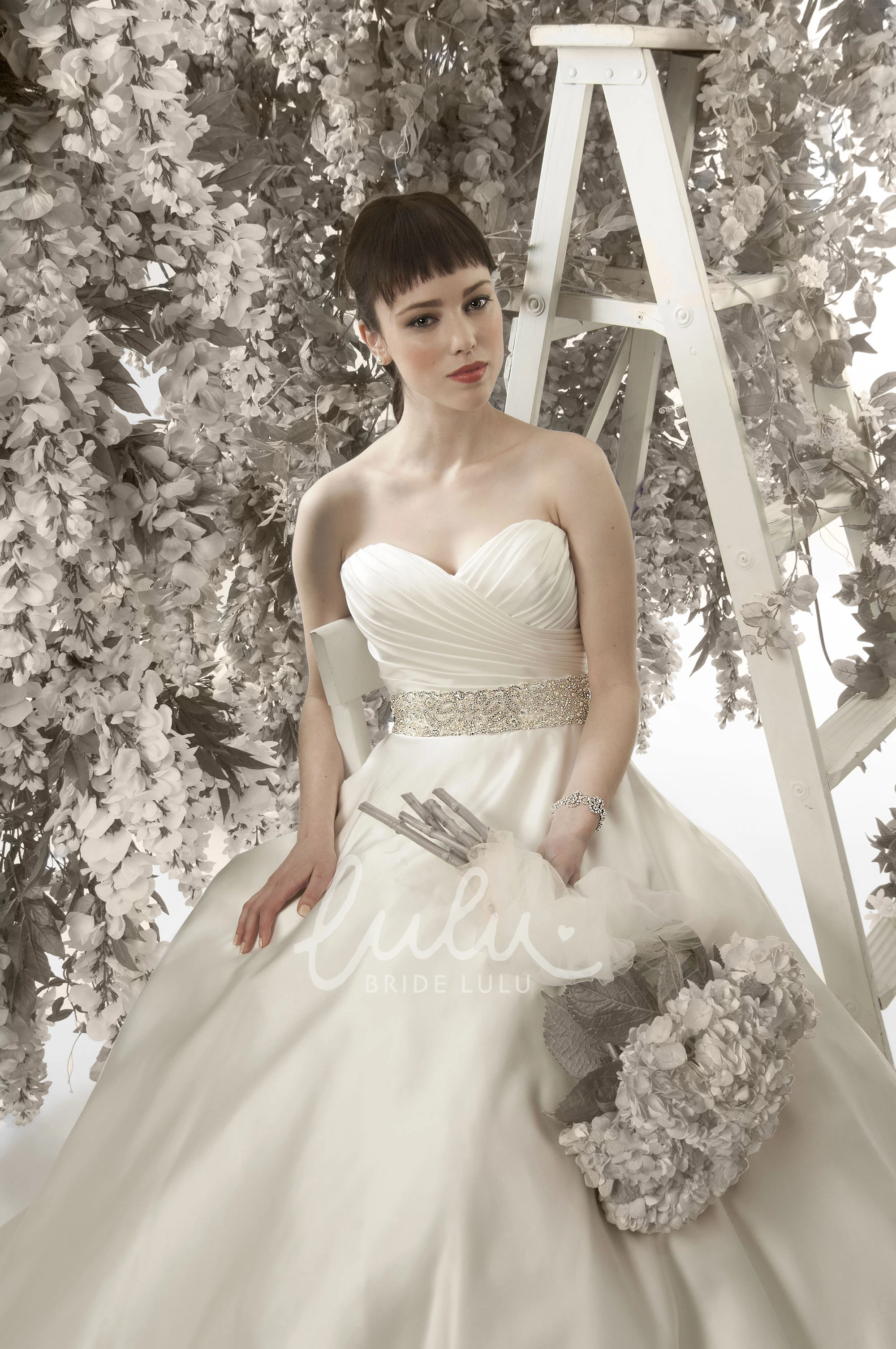Sweetheart Jeweled Satin A-Line Wedding Dress Floor-Length