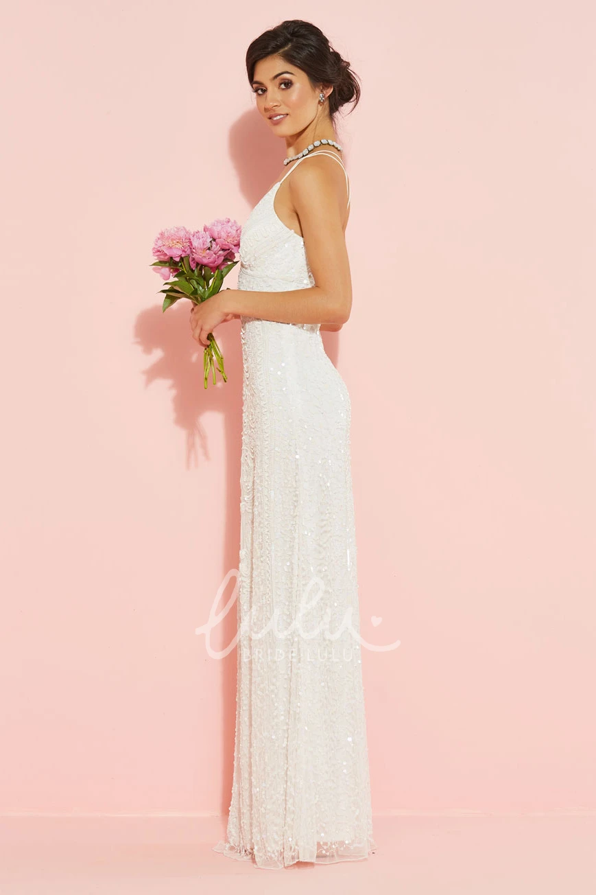 Sequined Sheath Wedding Dress Sleeveless Spaghetti Floor-Length