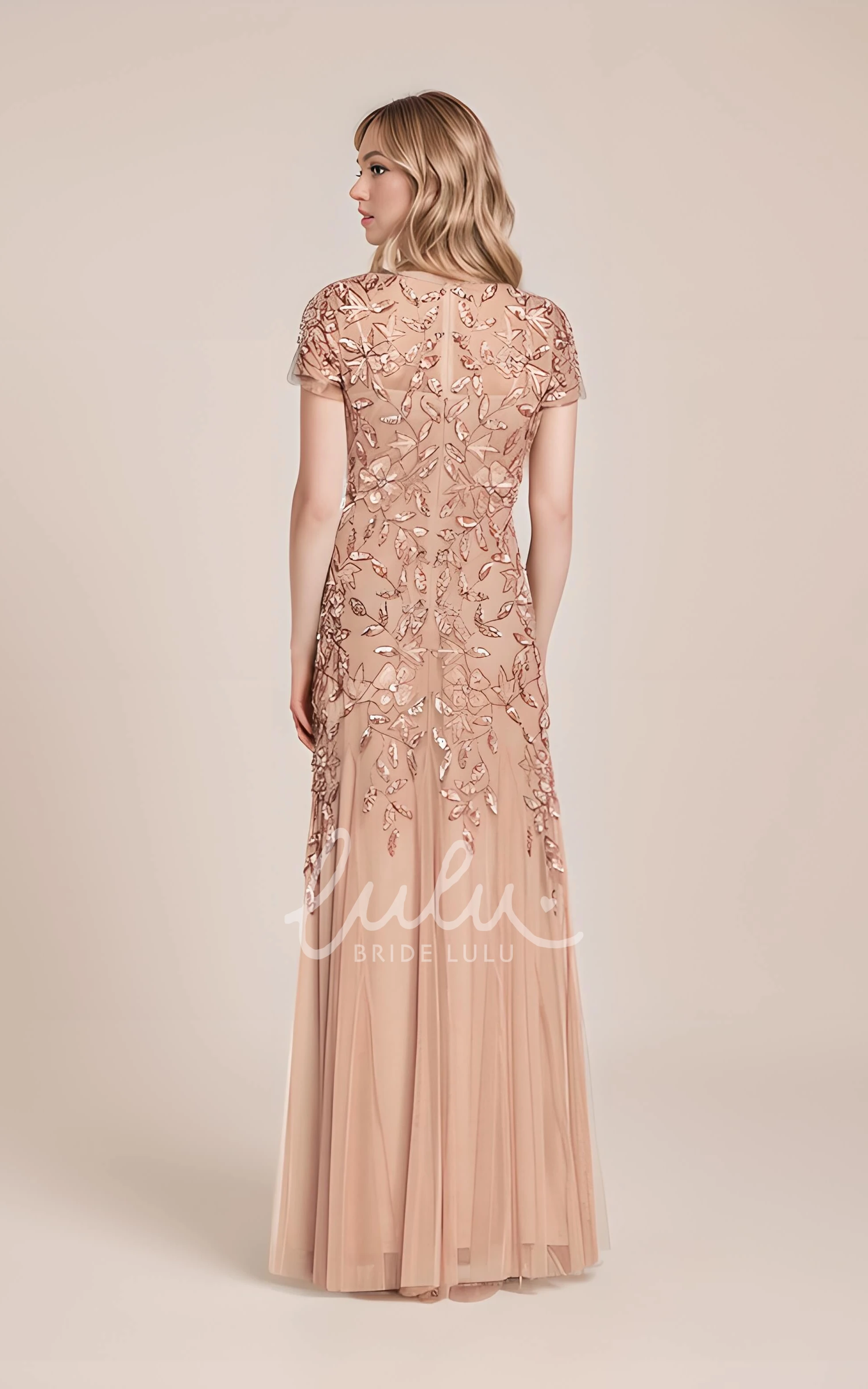 Casual Short Sleeve Mother Of Bridals Dress with Hand-Beaded Flower