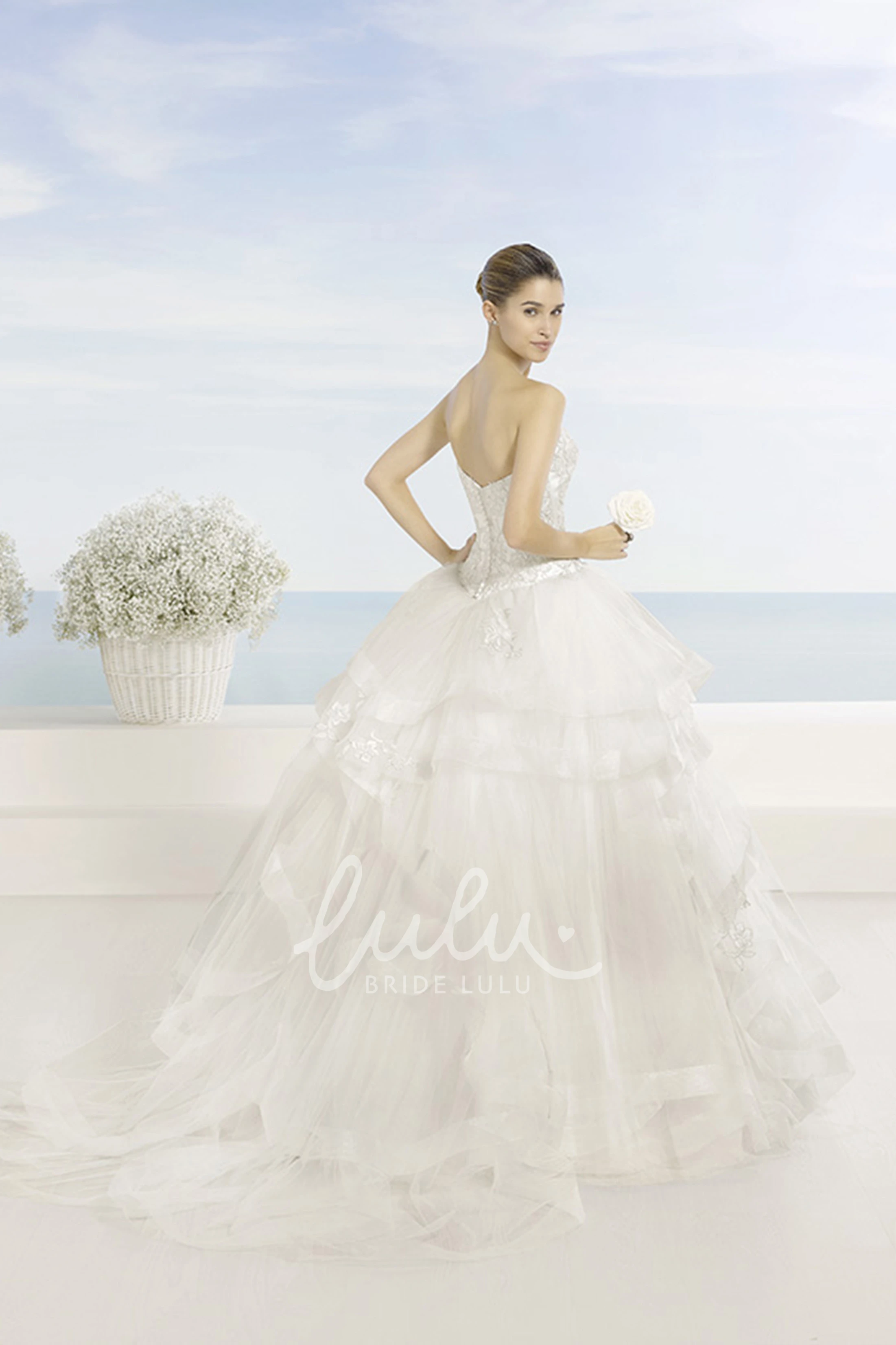 Beaded Sweetheart Tulle Wedding Dress Ball Gown Draped Floor-Length
