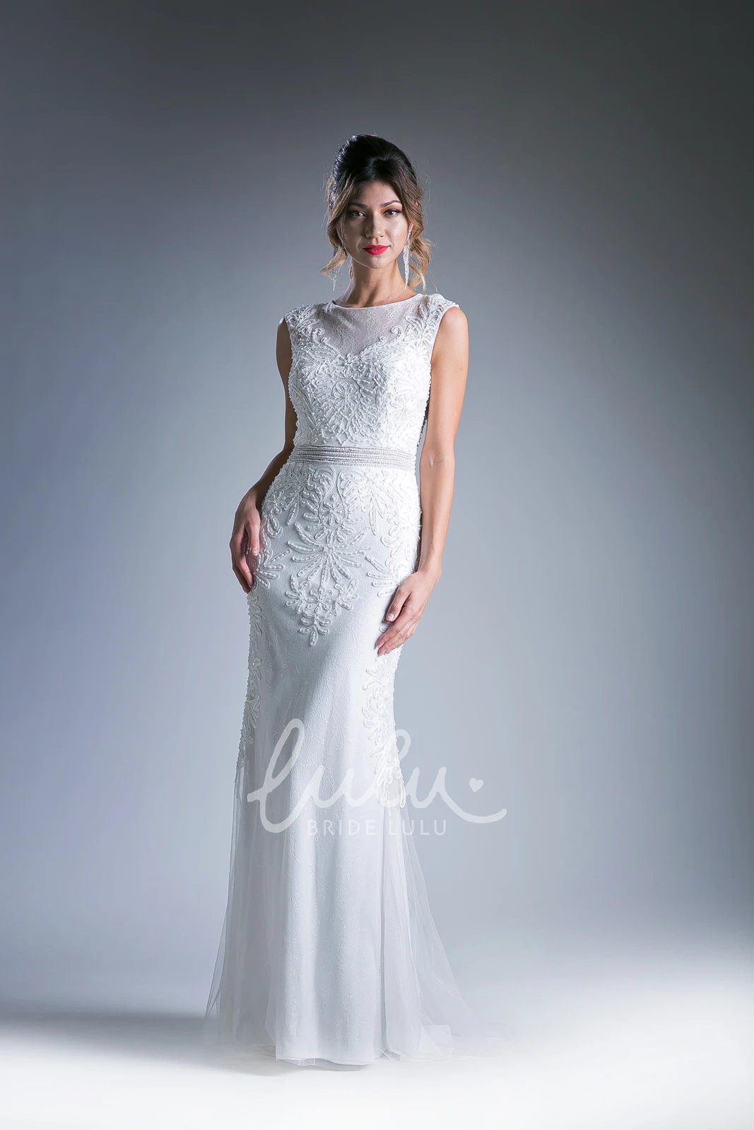 Lace Sheath Sleeveless Dress with Beading and Appliques Bridesmaid Dress