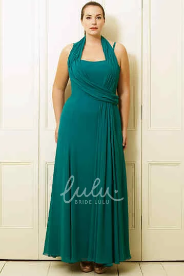 Haltered Ankle-Length Pleated Chiffon Prom Dress for Plus Size