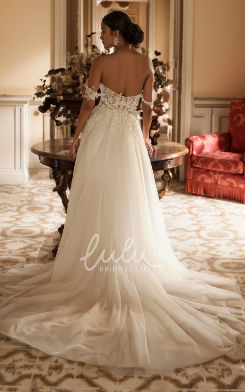 Fall Autumn Boho A-Line Off-the-Shoulder Lace Wedding Dress Modern Split Front Sleeveless Beach Bridal Gown