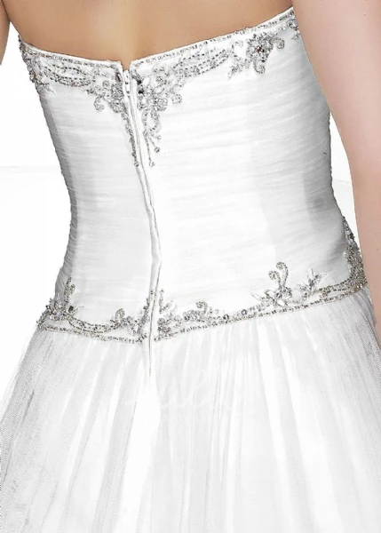 Ruched Tulle & Satin Warm Wedding Dress with Beading A-Line