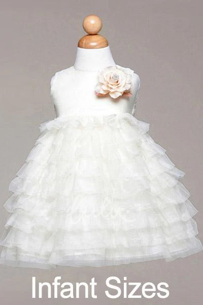 Satin and Tulle Tiered Tea-Length Flower Girl Dress