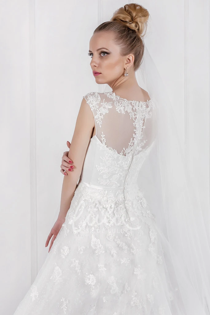 Appliqued Tulle A-Line Wedding Dress with Illusion Back