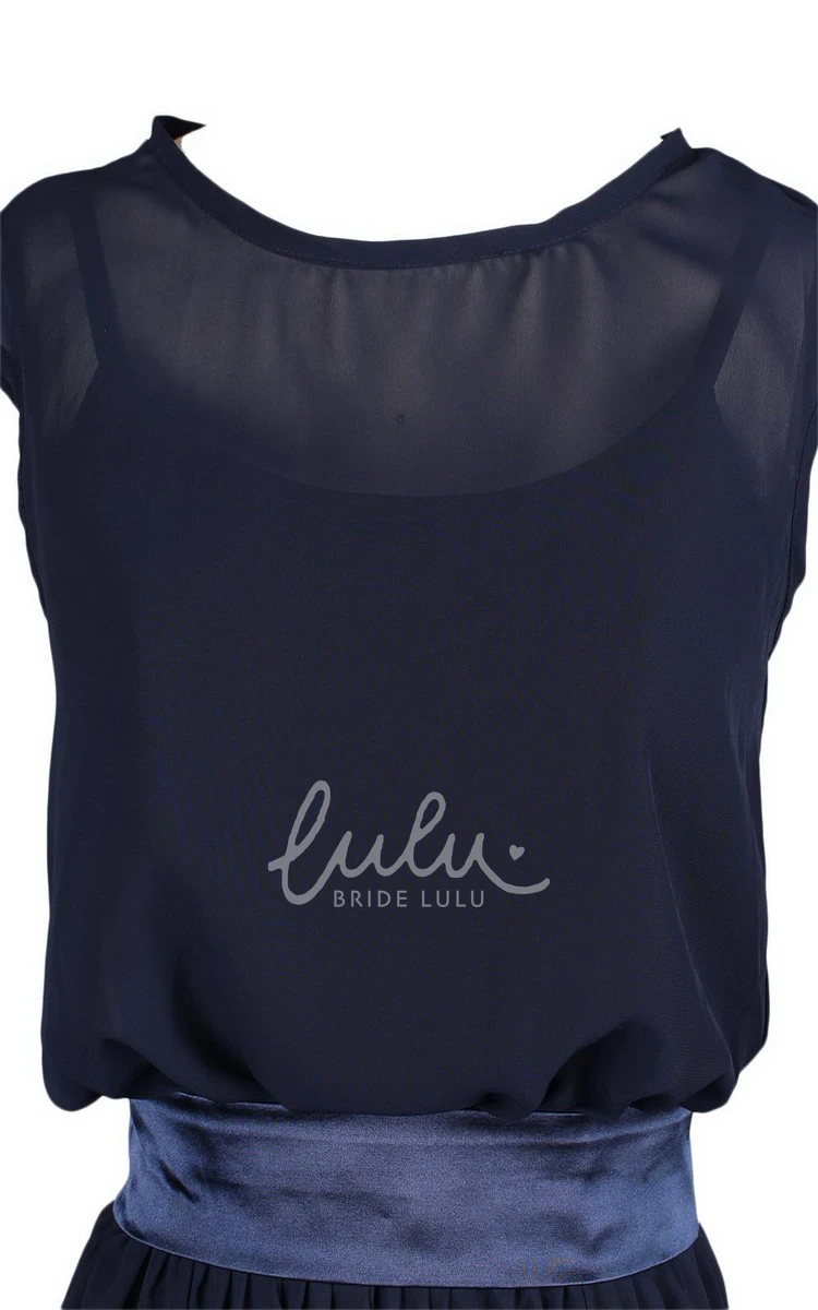 Dropping Cap-sleeved Chiffon Prom Dress with Long Hemline