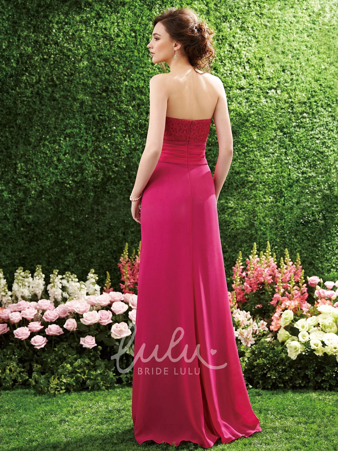 Chiffon Long Gown with Flower and Lace Bodice Strapless